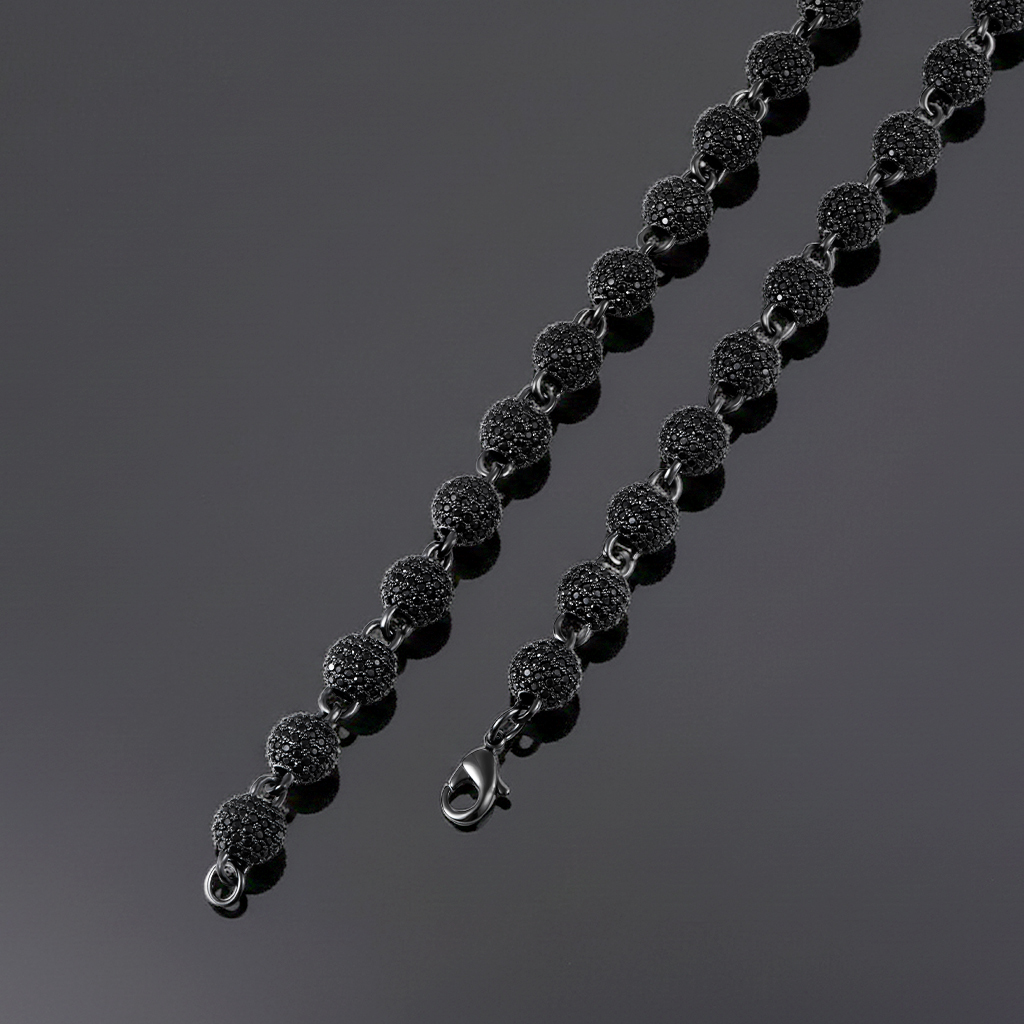 8mm Iced Out Beads Chain With Black Gold Plated With Street Luxury Shine - Image 6
