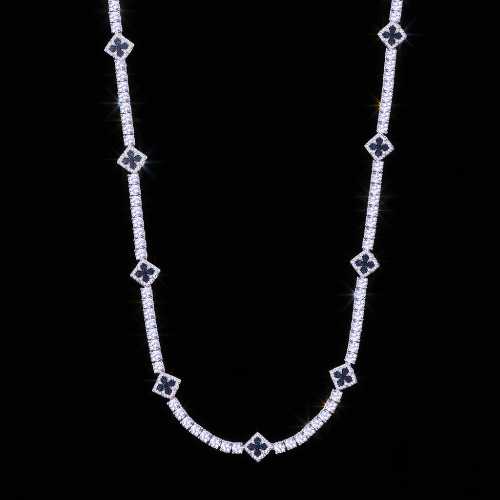 Iced Out Out Four Leaf Clover Tennis Chain Silver With Street Luxury Shine - Image 4
