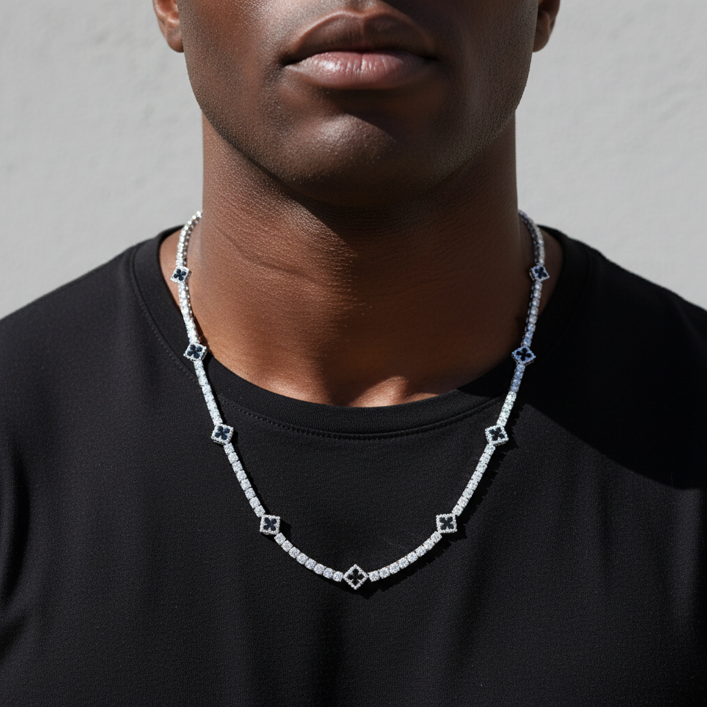 Iced Out Out Four Leaf Clover Tennis Chain Silver With Street Luxury Shine - Image 5