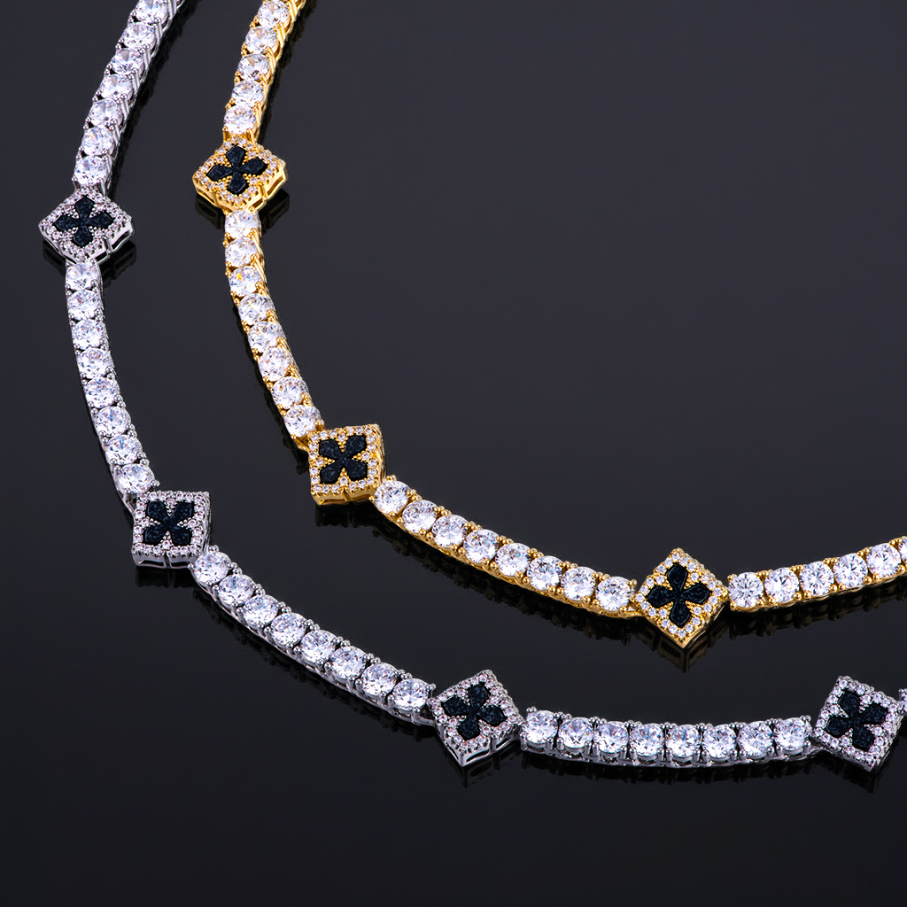 Iced Out Out Four Leaf Clover Tennis Chain Silver With Street Luxury Shine - Image 6