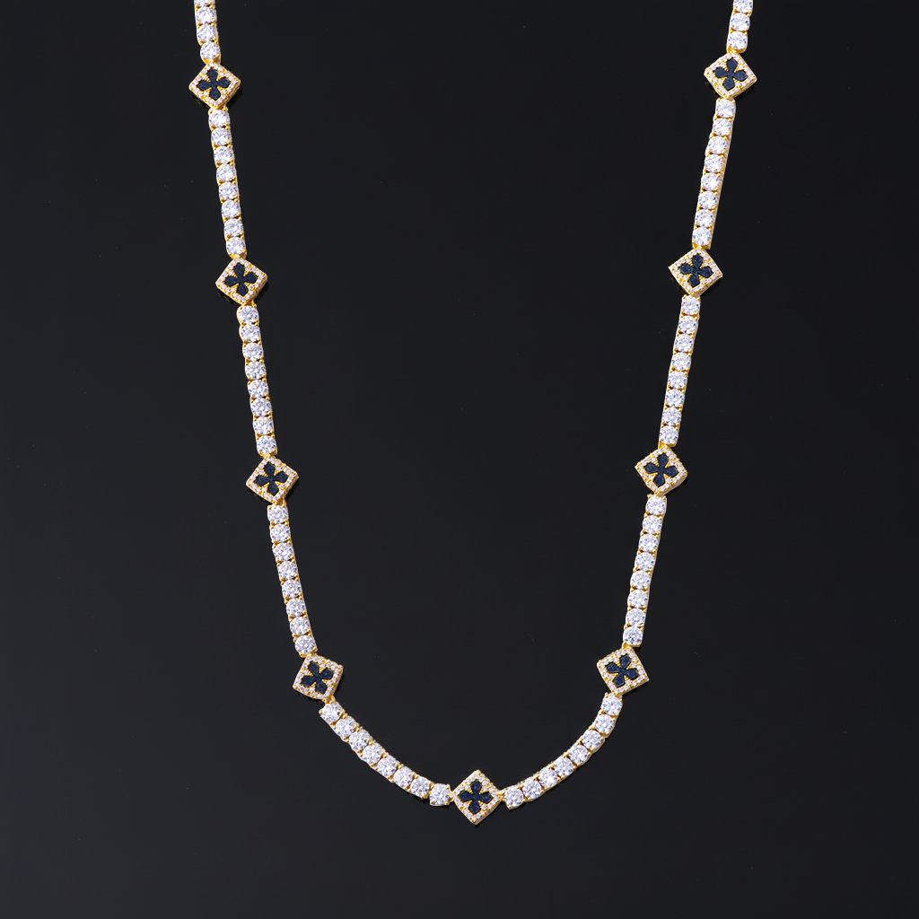 Iced Out Out Four Leaf Clover Tennis Chain Silver With Street Luxury Shine - Image 10