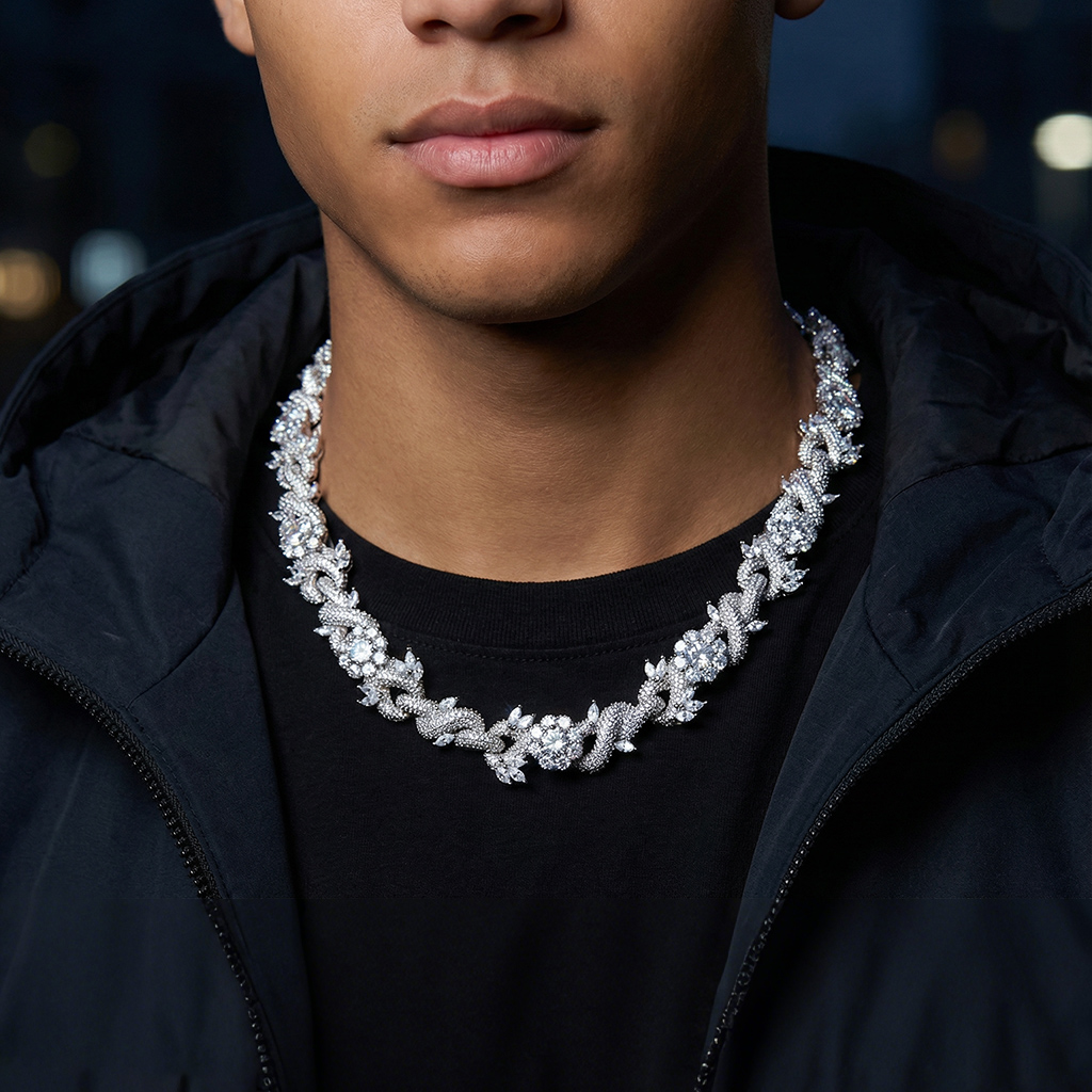 Iced Out Out 18mm Flower Infinity Link Chain Gold With Street Luxury Shine - Image 3