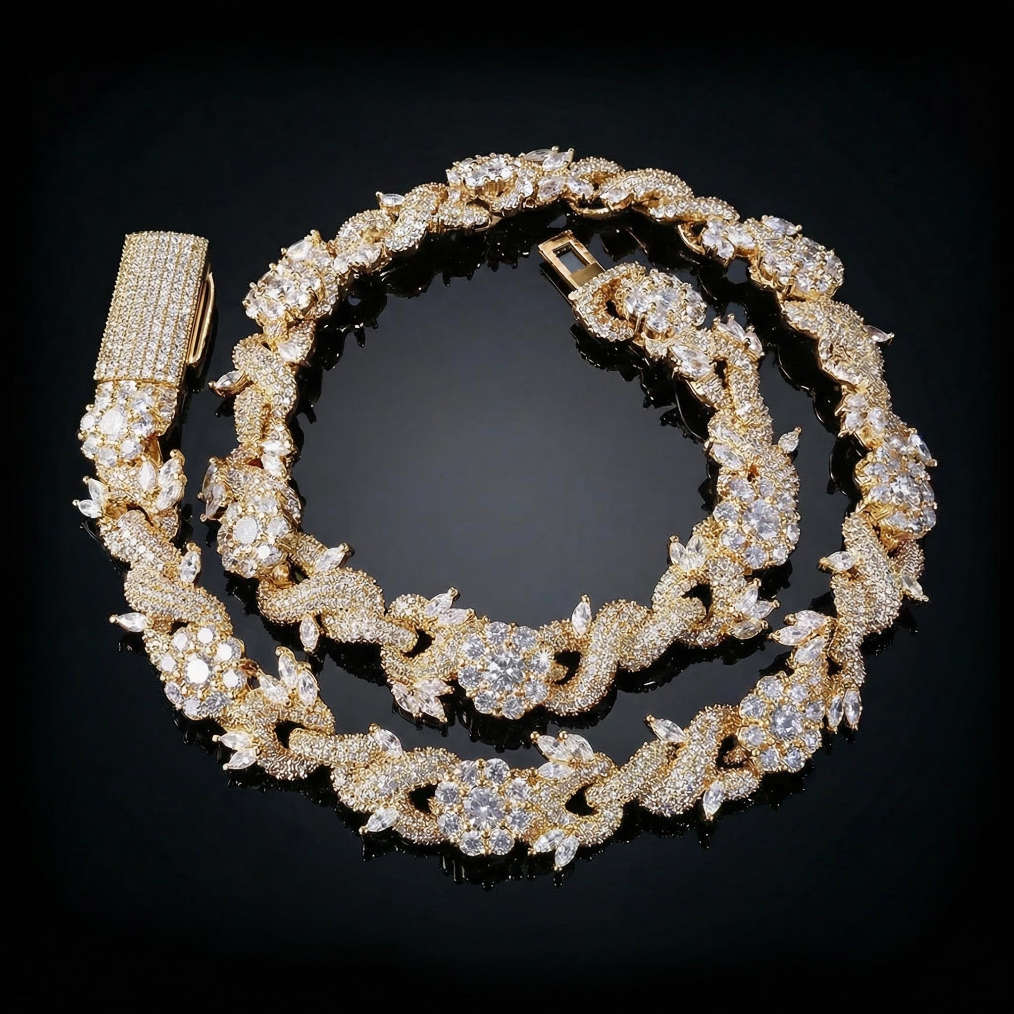 Iced Out Out 18mm Flower Infinity Link Chain Gold With Street Luxury Shine - Image 5