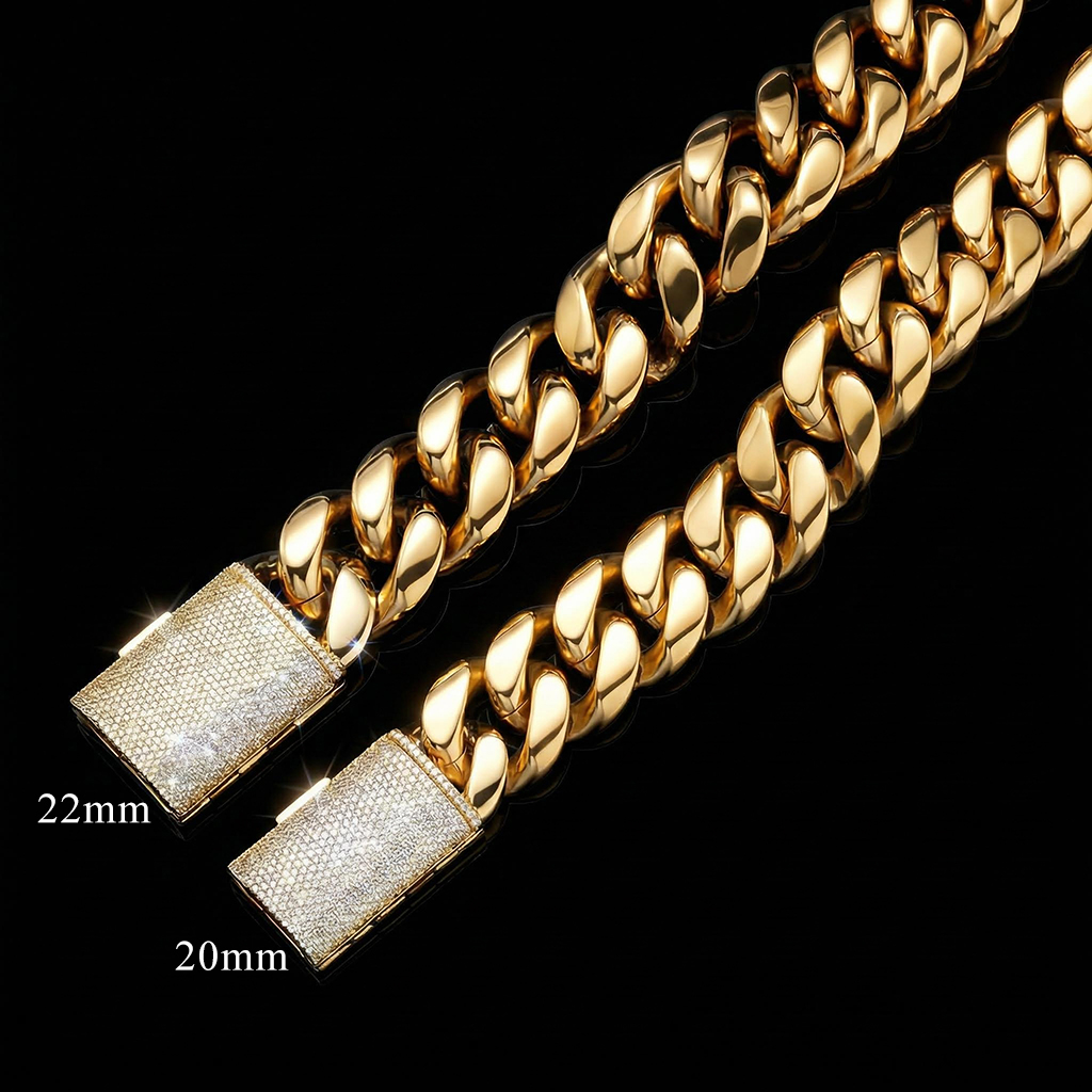 20mm/22mm Iced Out Clasp Cuban Chain In Gold With Street Luxury Shine - Image 3