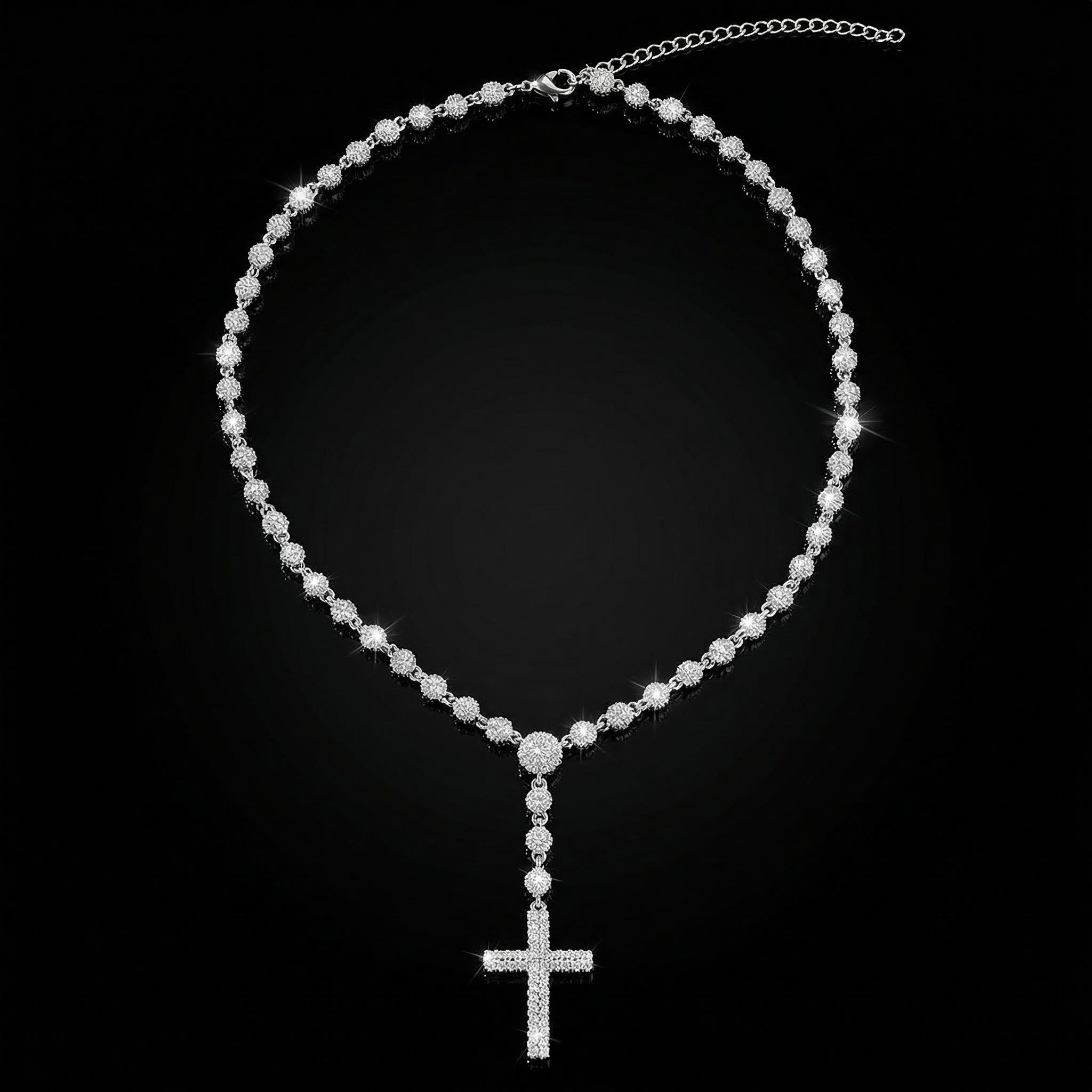 Iced Out Out Beads Cross Necklace Silver With Street Luxury Shine - Image 3