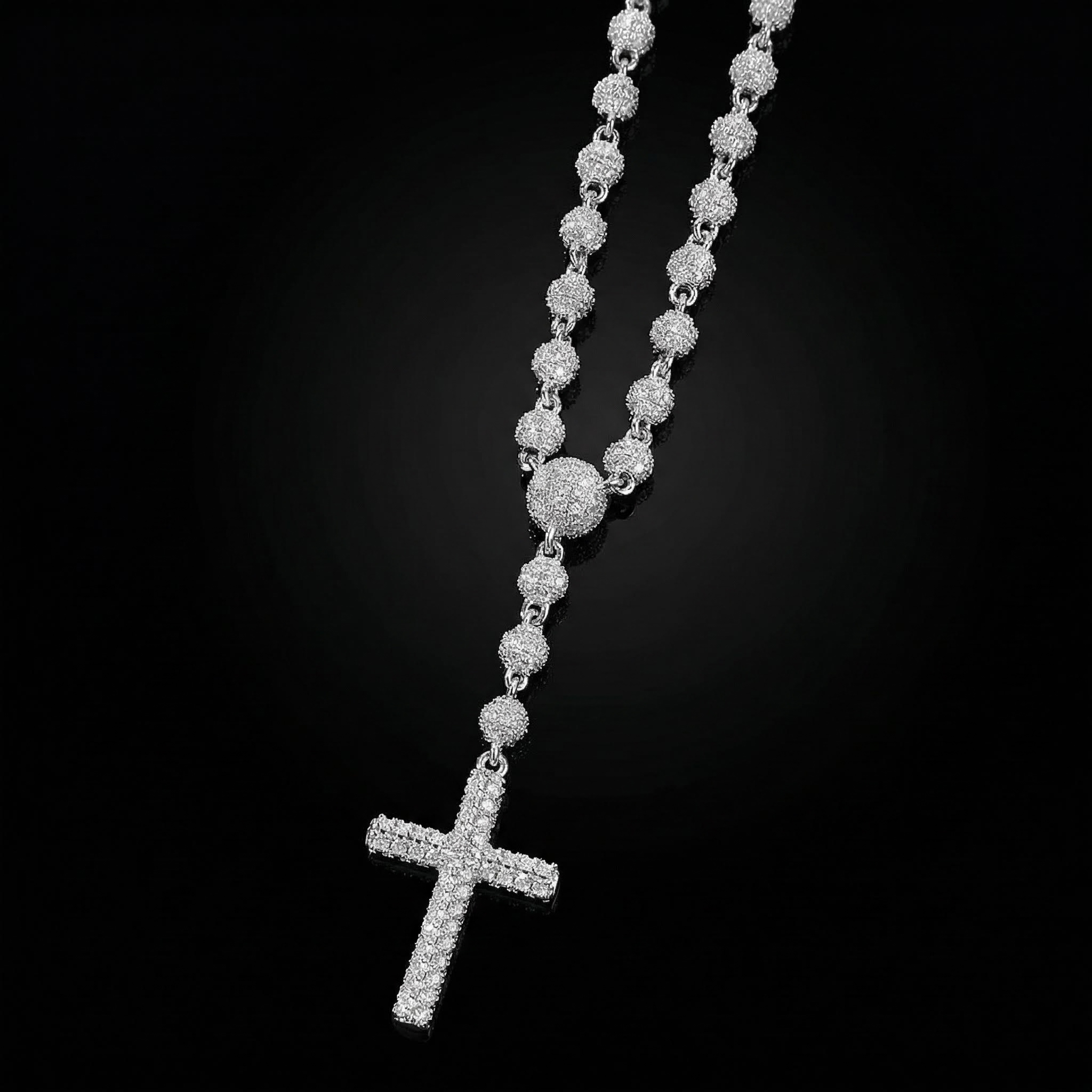 Iced Out Out Beads Cross Necklace Silver With Street Luxury Shine - Image 4