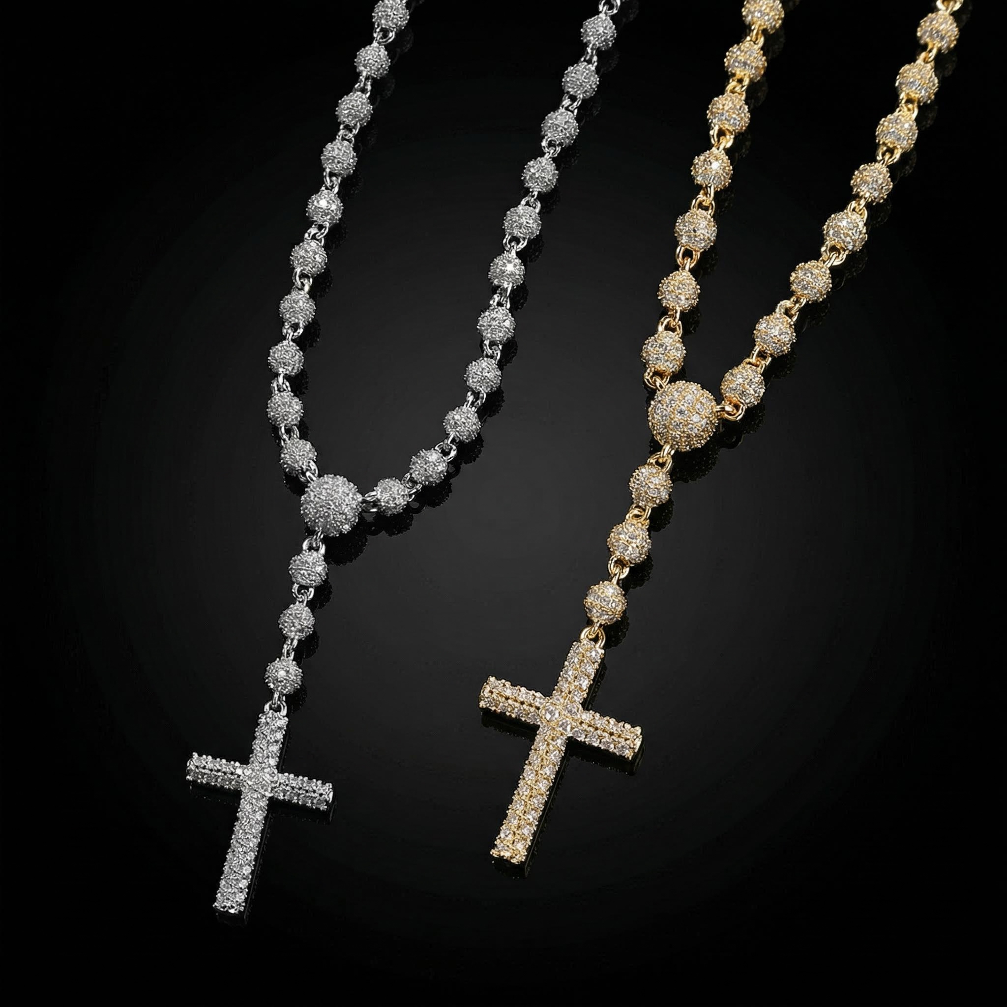 Iced Out Out Beads Cross Necklace Silver With Street Luxury Shine - Image 5