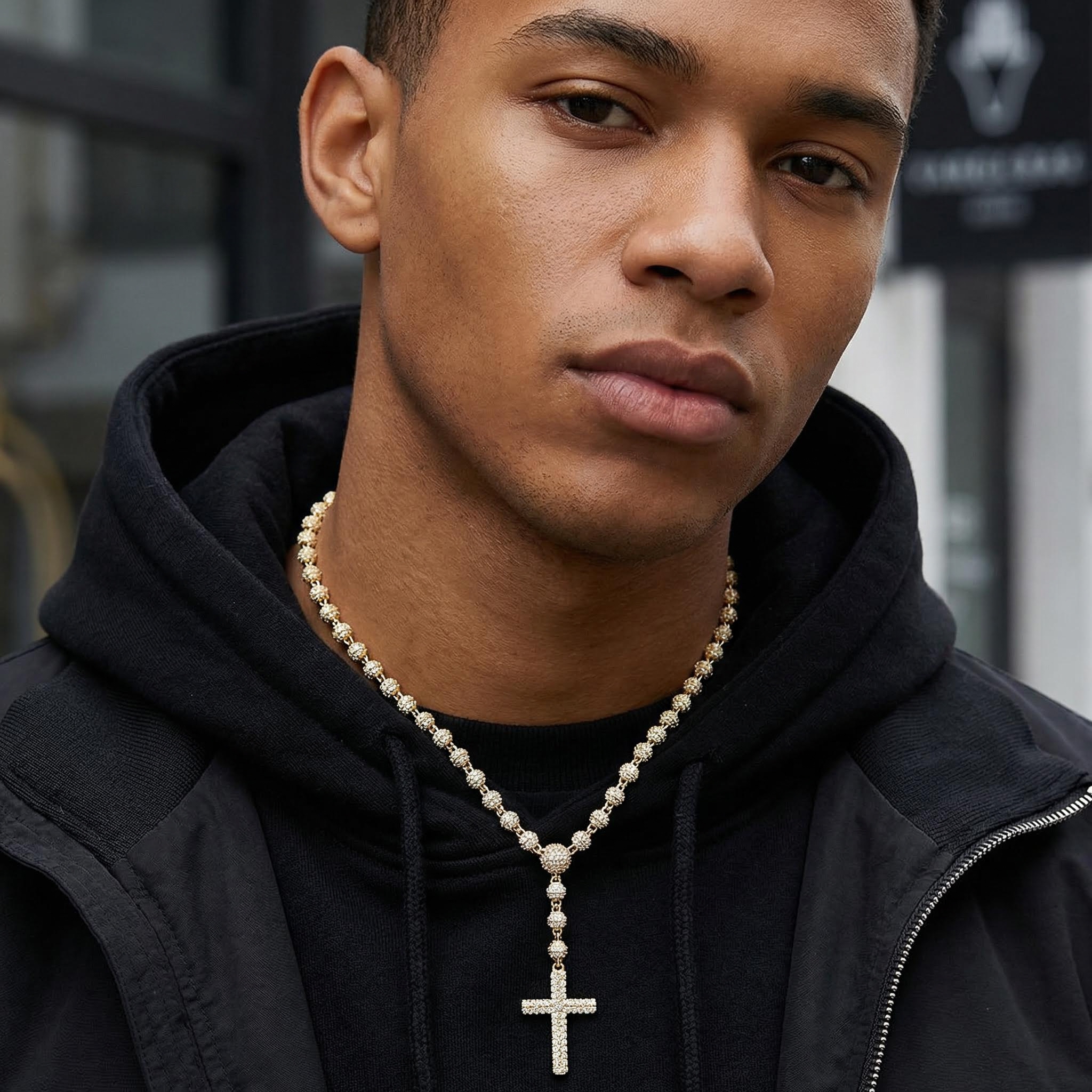 Iced Out Out Beads Cross Necklace Silver With Street Luxury Shine - Image 6