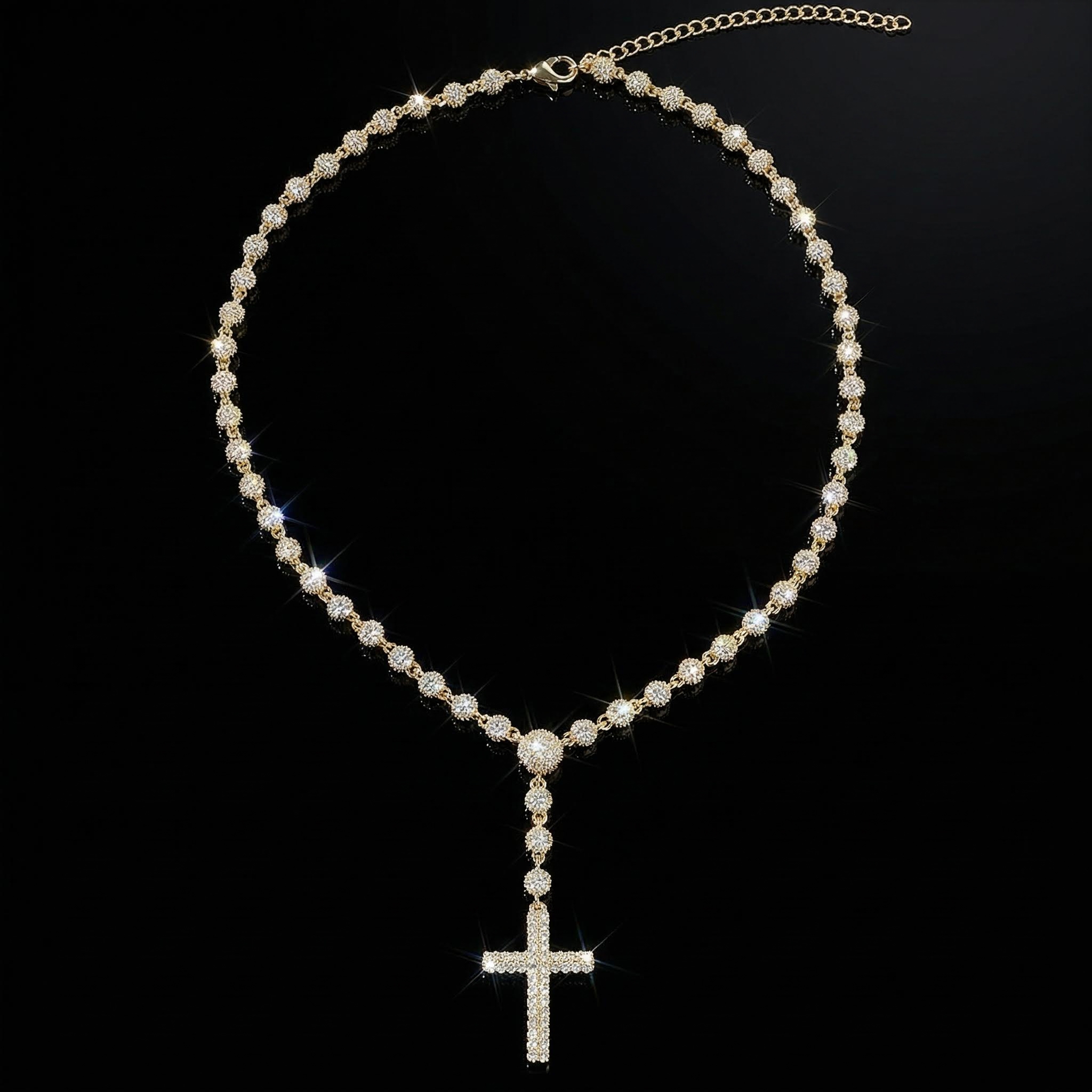 Iced Out Out Beads Cross Necklace Silver With Street Luxury Shine - Image 7