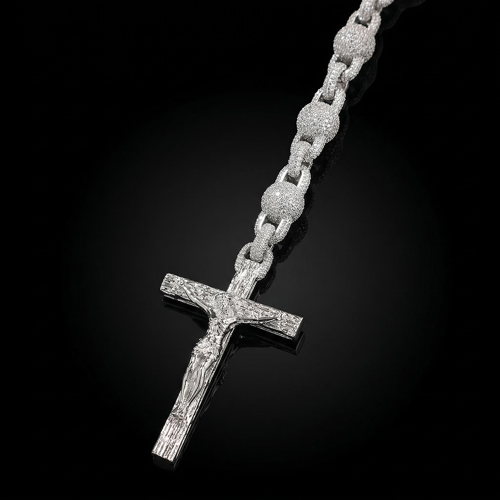 10mm Ball Chain Custom Photo Cross Necklace Gold With Street Luxury Shine - Image 6