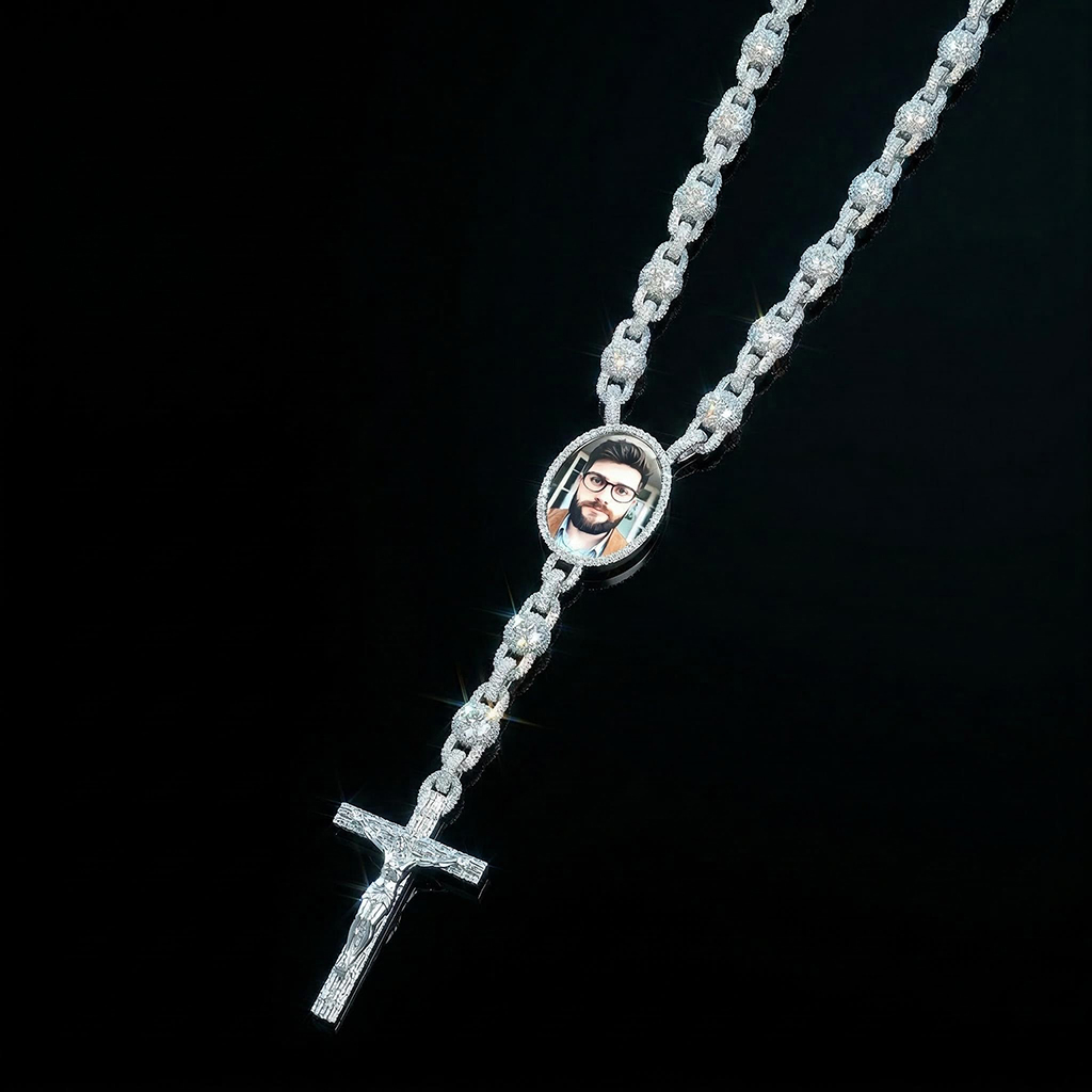 10mm Ball Chain Custom Photo Cross Necklace Gold With Street Luxury Shine - Image 7
