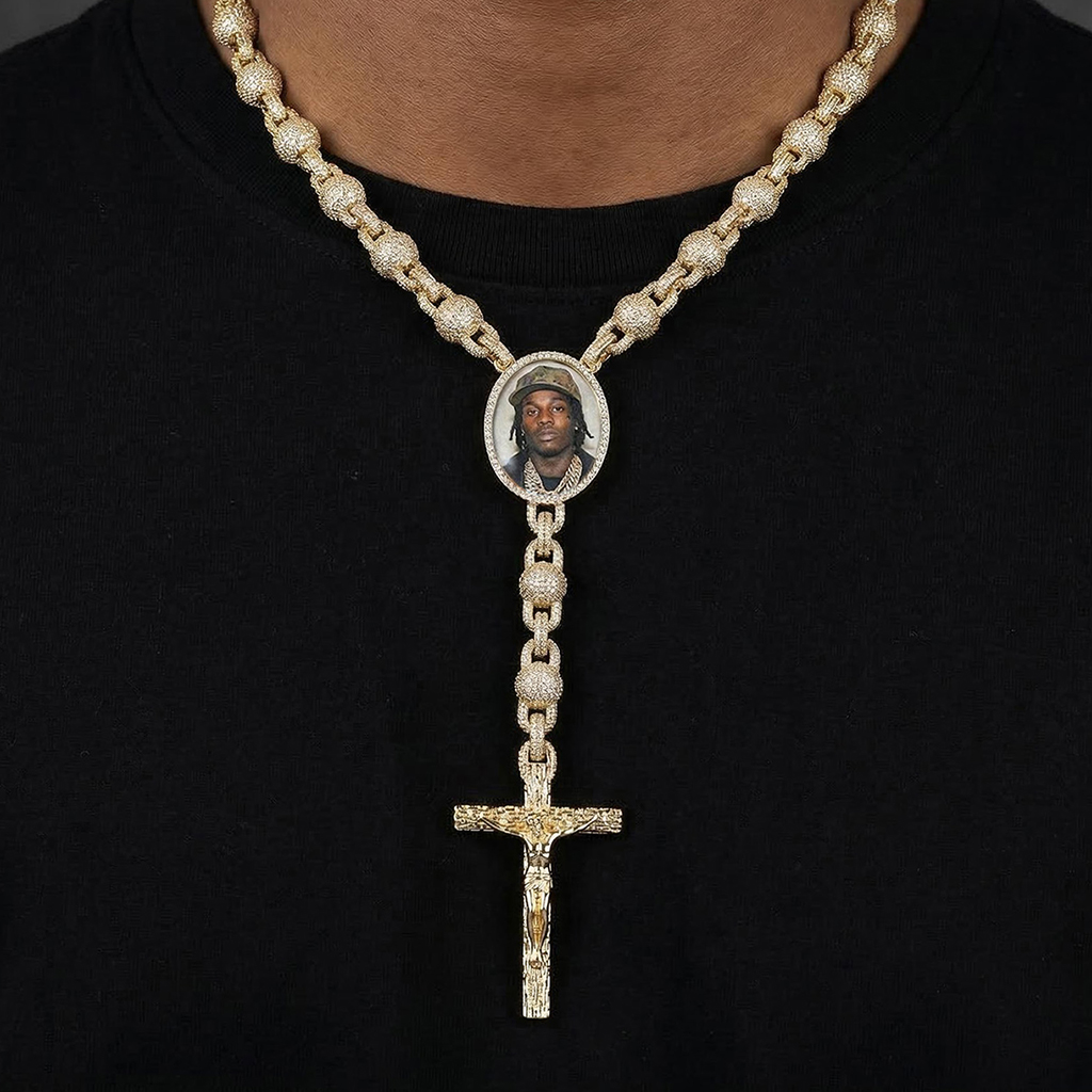 10mm Ball Chain Custom Photo Cross Necklace Gold With Street Luxury Shine