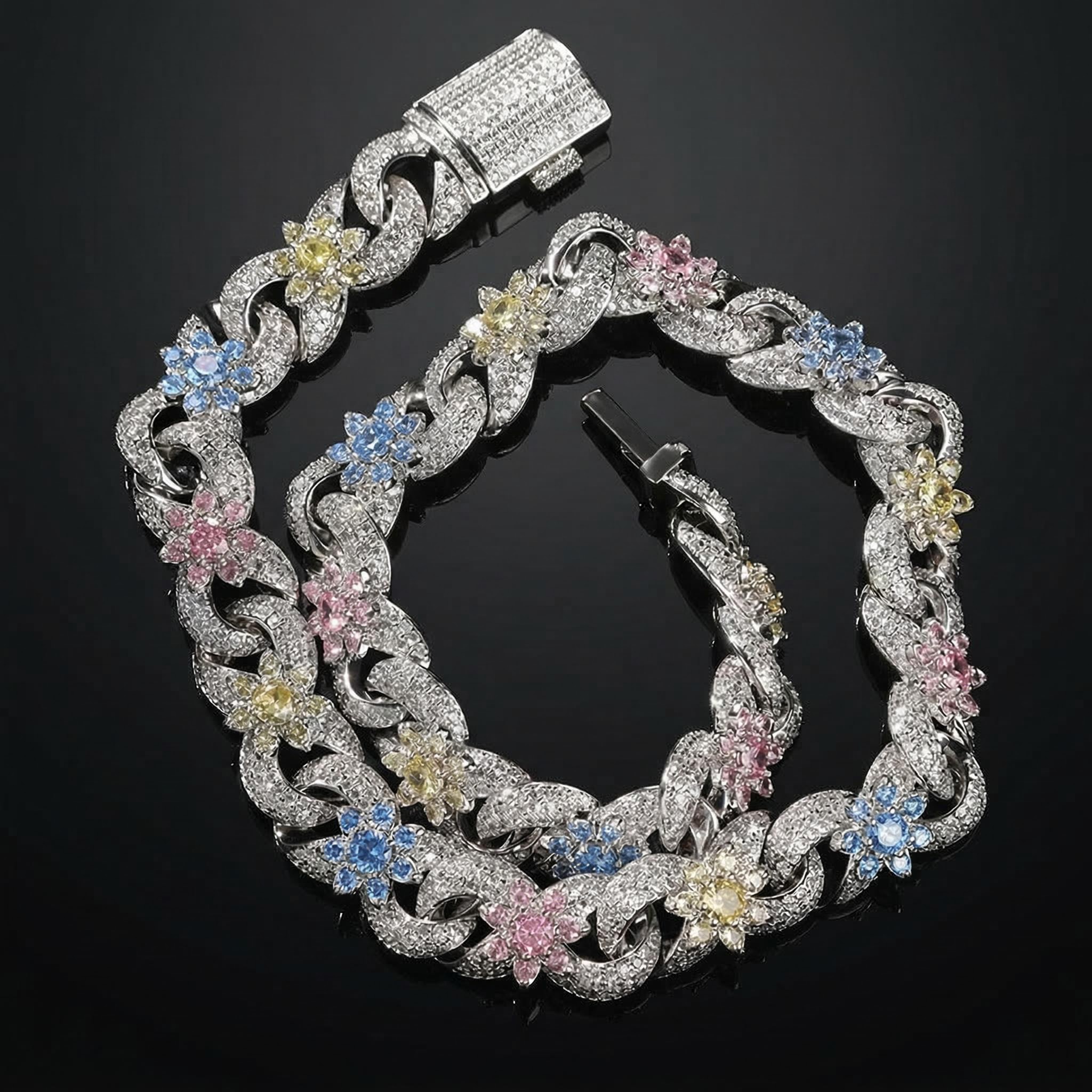 Iced Out Out Colorful Flower Infinity Link Chain With Street Luxury Shine - Image 3