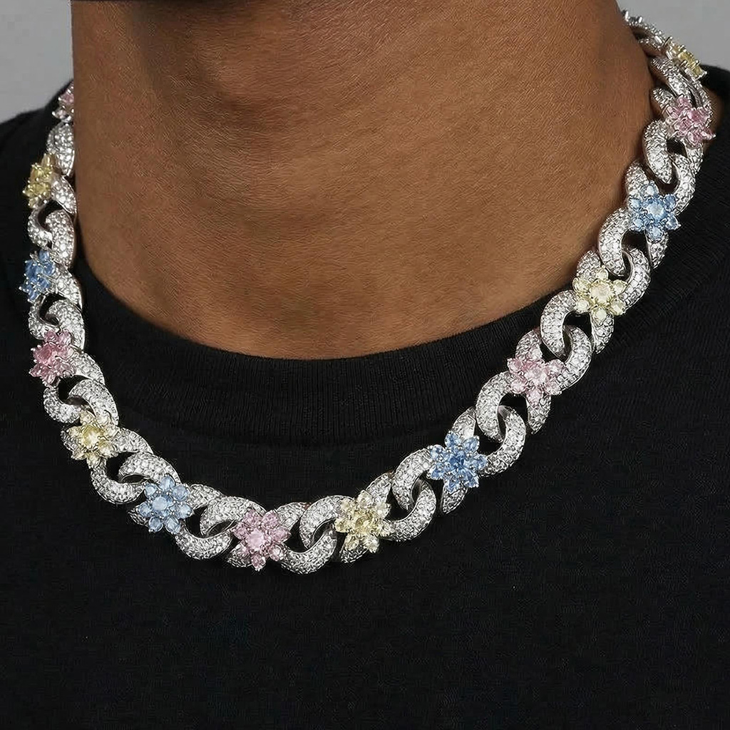 Iced Out Out Colorful Flower Infinity Link Chain With Street Luxury Shine