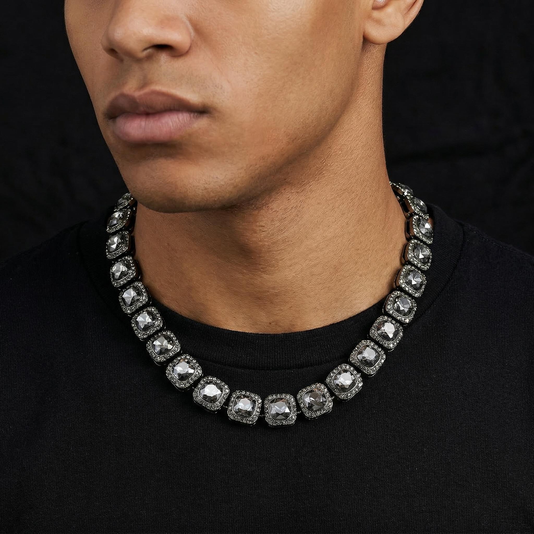 12mm Clustered Tennis Chain In Balck Gold Iced Out Shine With Street Luxury - Image 6
