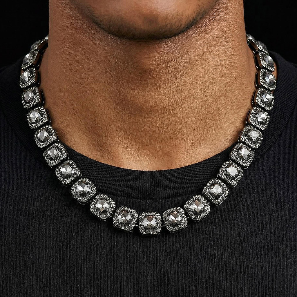 12mm Clustered Tennis Chain In Balck Gold Iced Out Shine With Street Luxury