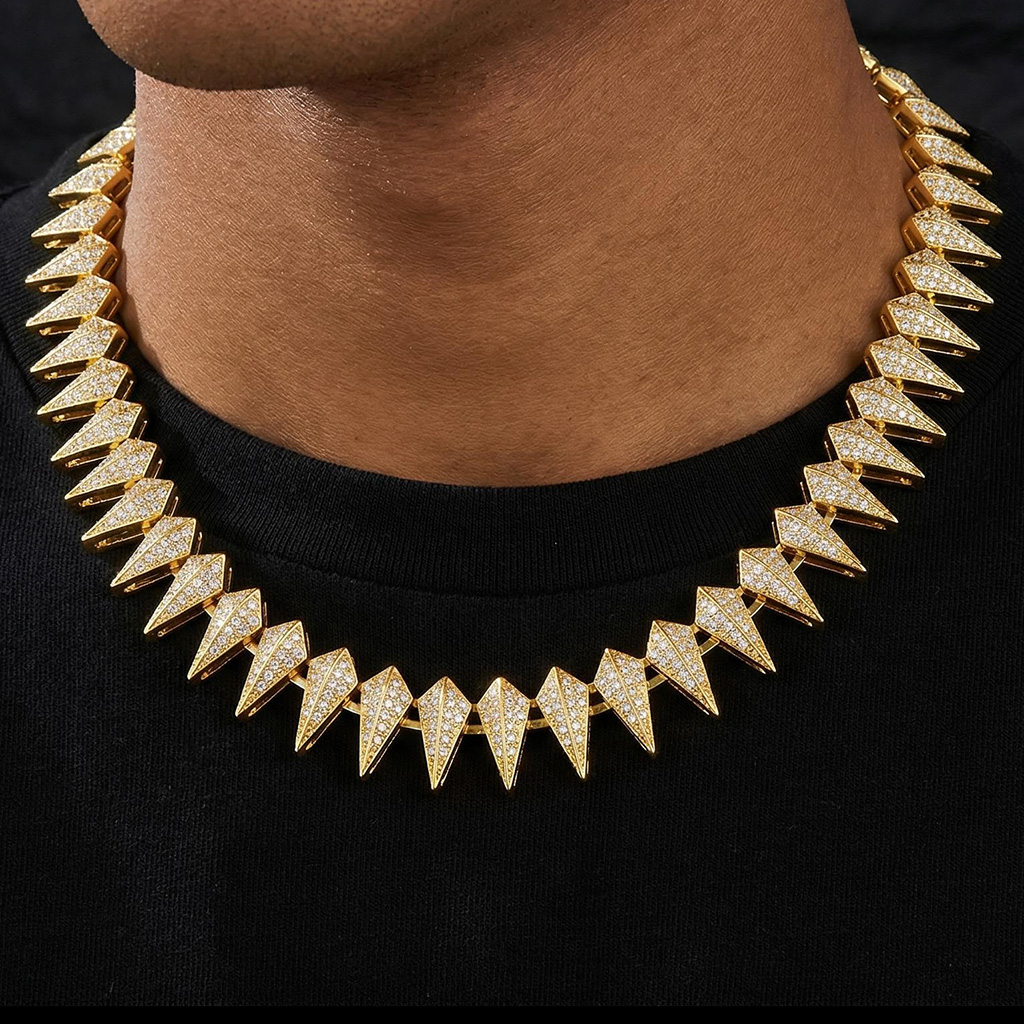 14mm Iced Out Out Spiked Chain Gold With Street Luxury Shine