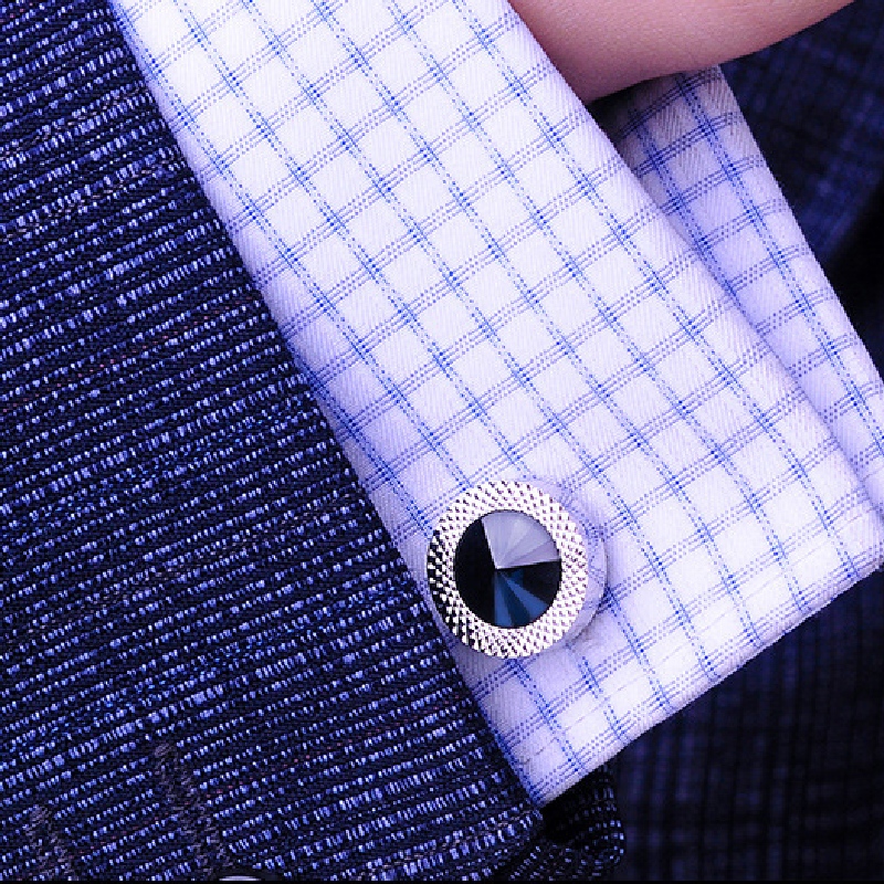 Round Sapphire/black Stone Cufflinks For Hip Hop Jewelry Style - Image 4