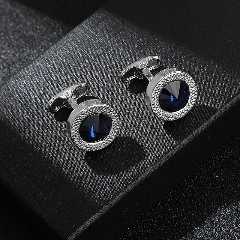 Round Sapphire/black Stone Cufflinks For Hip Hop Jewelry Style - Image 5