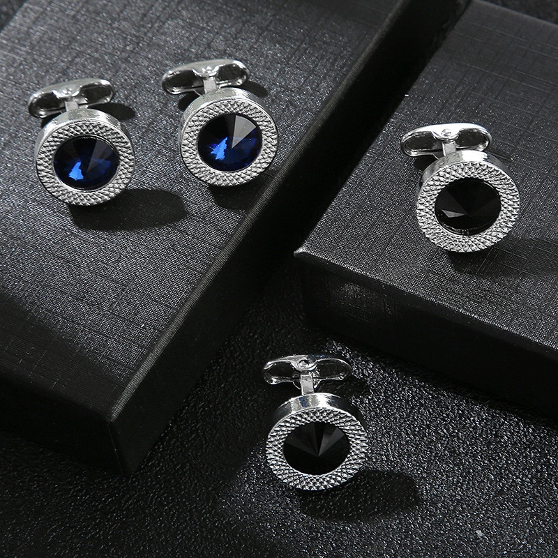 Round Sapphire/black Stone Cufflinks For Hip Hop Jewelry Style - Image 6
