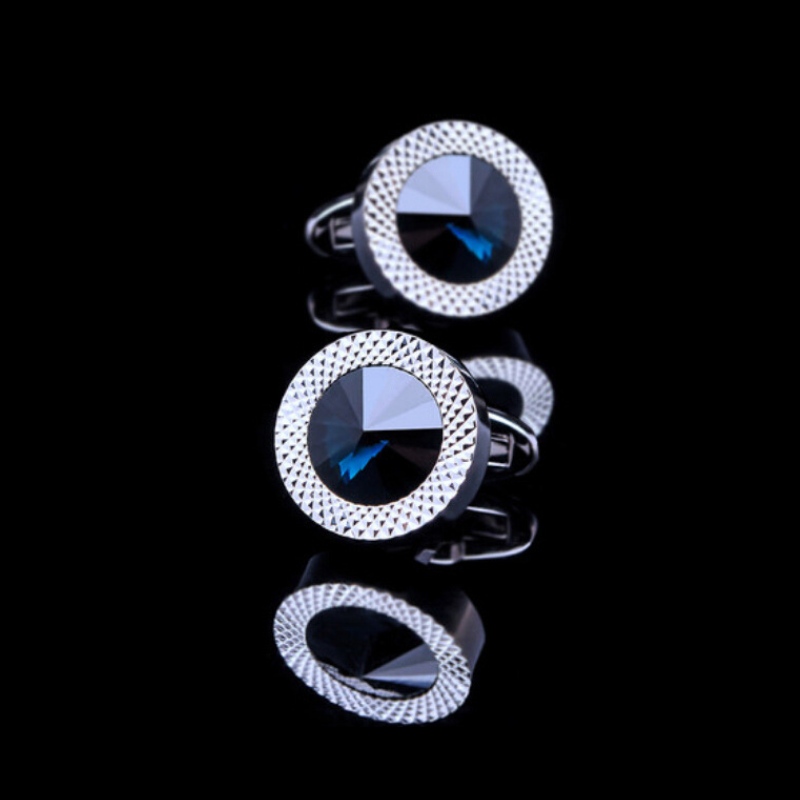 Round Sapphire/black Stone Cufflinks For Hip Hop Jewelry Style