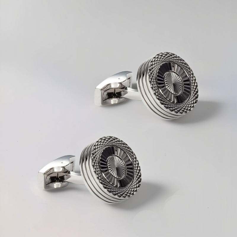 Stylish Round Two-tone Threaded Cufflinks For Hip Hop Jewelry Style - Image 3