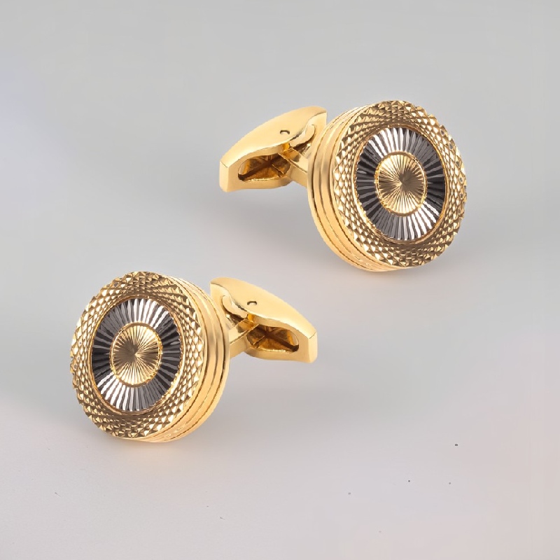 Stylish Round Two-tone Threaded Cufflinks For Hip Hop Jewelry Style - Image 4