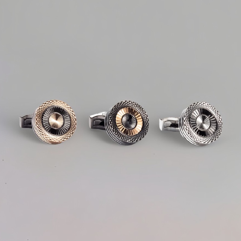 Stylish Round Two-tone Threaded Cufflinks For Hip Hop Jewelry Style - Image 5