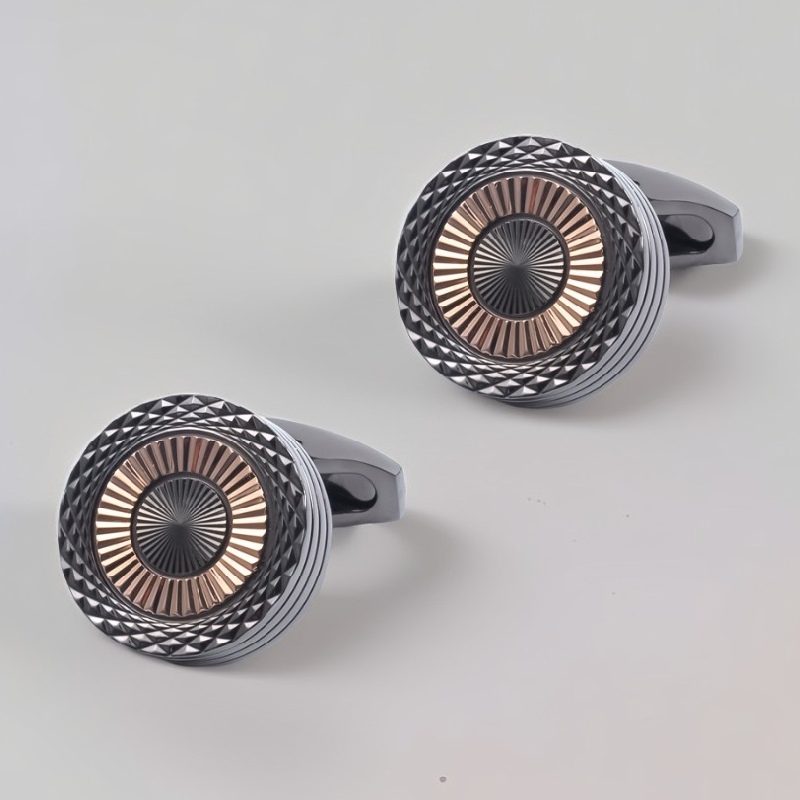 Stylish Round Two-tone Threaded Cufflinks For Hip Hop Jewelry Style