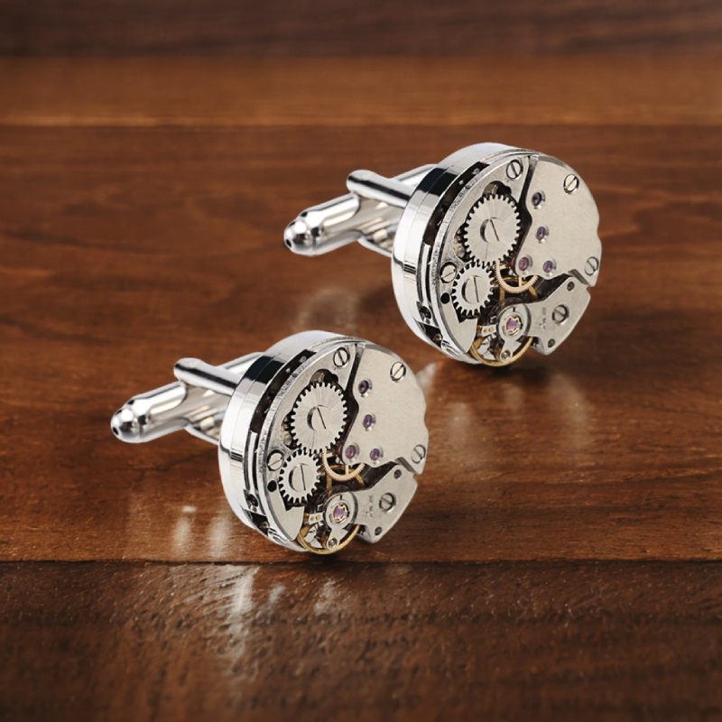 Men's Watch Movement Gears And Wheels Cufflinks With Street Luxury Shine - Image 3