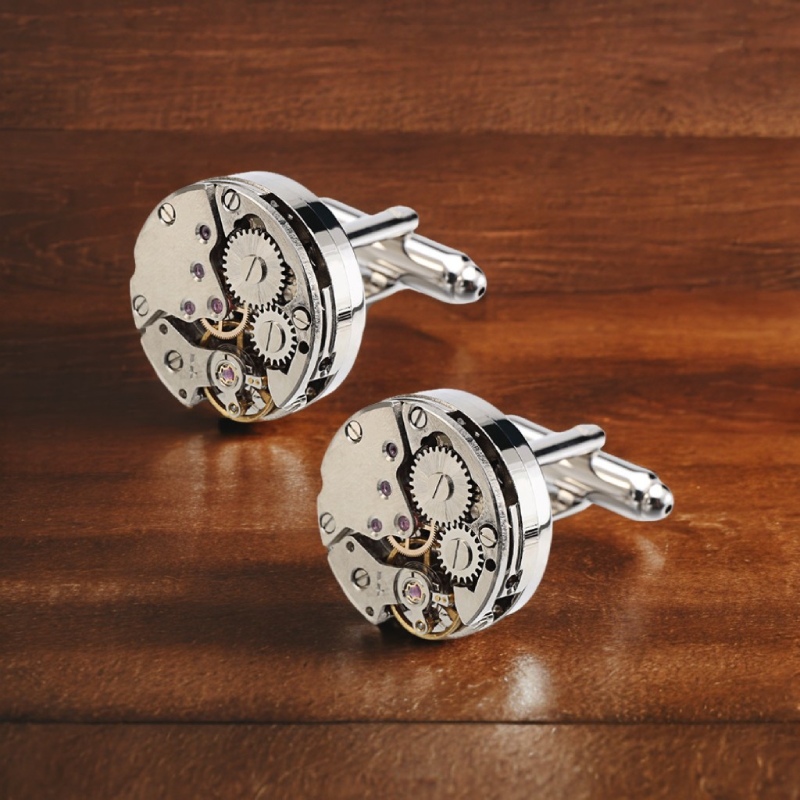 Men's Watch Movement Gears And Wheels Cufflinks With Street Luxury Shine