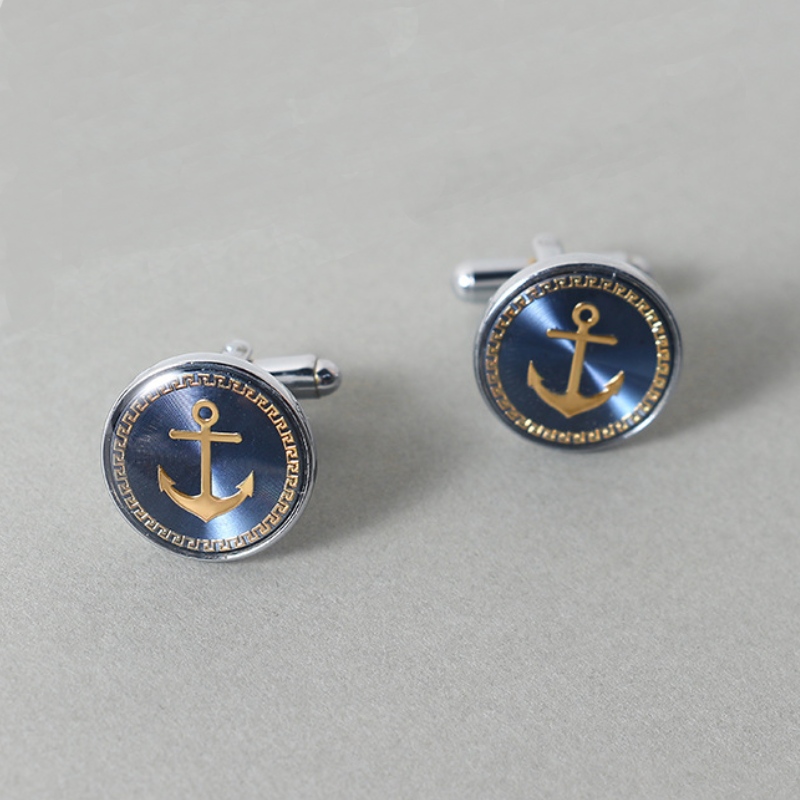 Men's Classic Enamel Anchor Cufflinks For Hip Hop Jewelry Style - Image 3