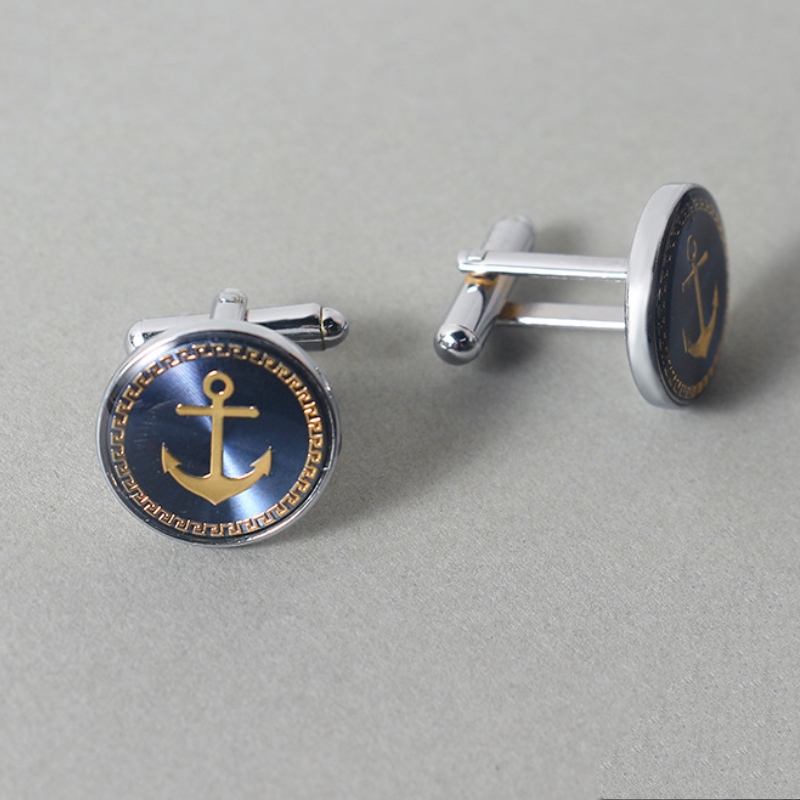 Men's Classic Enamel Anchor Cufflinks For Hip Hop Jewelry Style