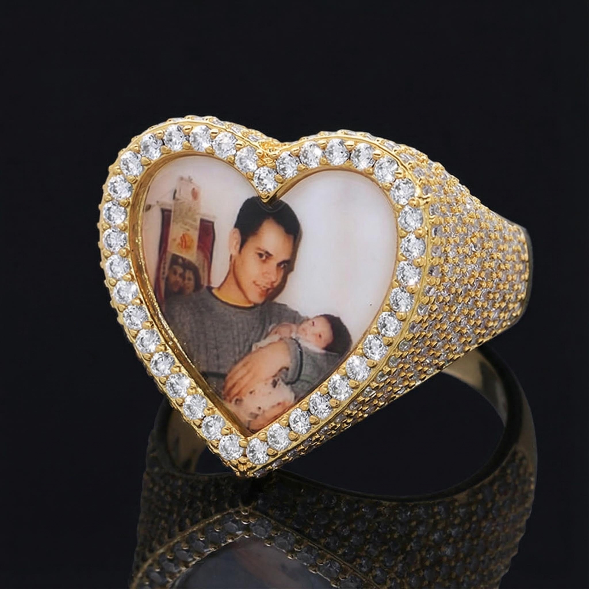 Iced Out Heart Custom Photo Ring In Gold With Street Luxury Shine