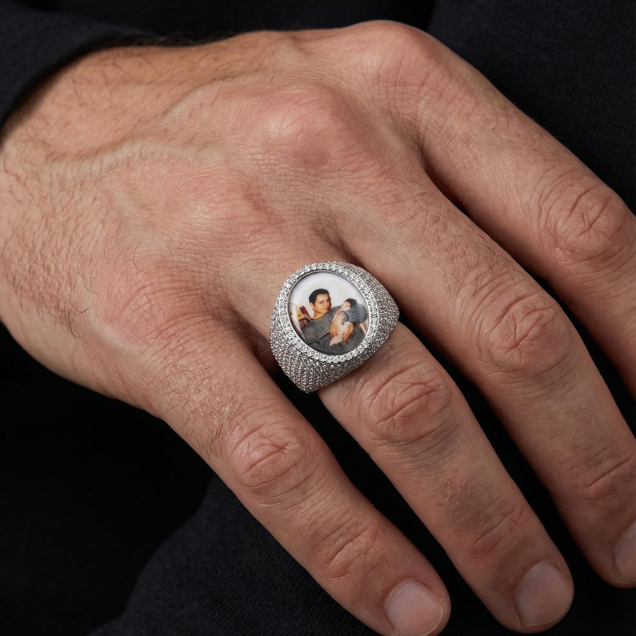 Oval Custom Photo Ring In White Gold Made For Street Luxury Energy - Image 3