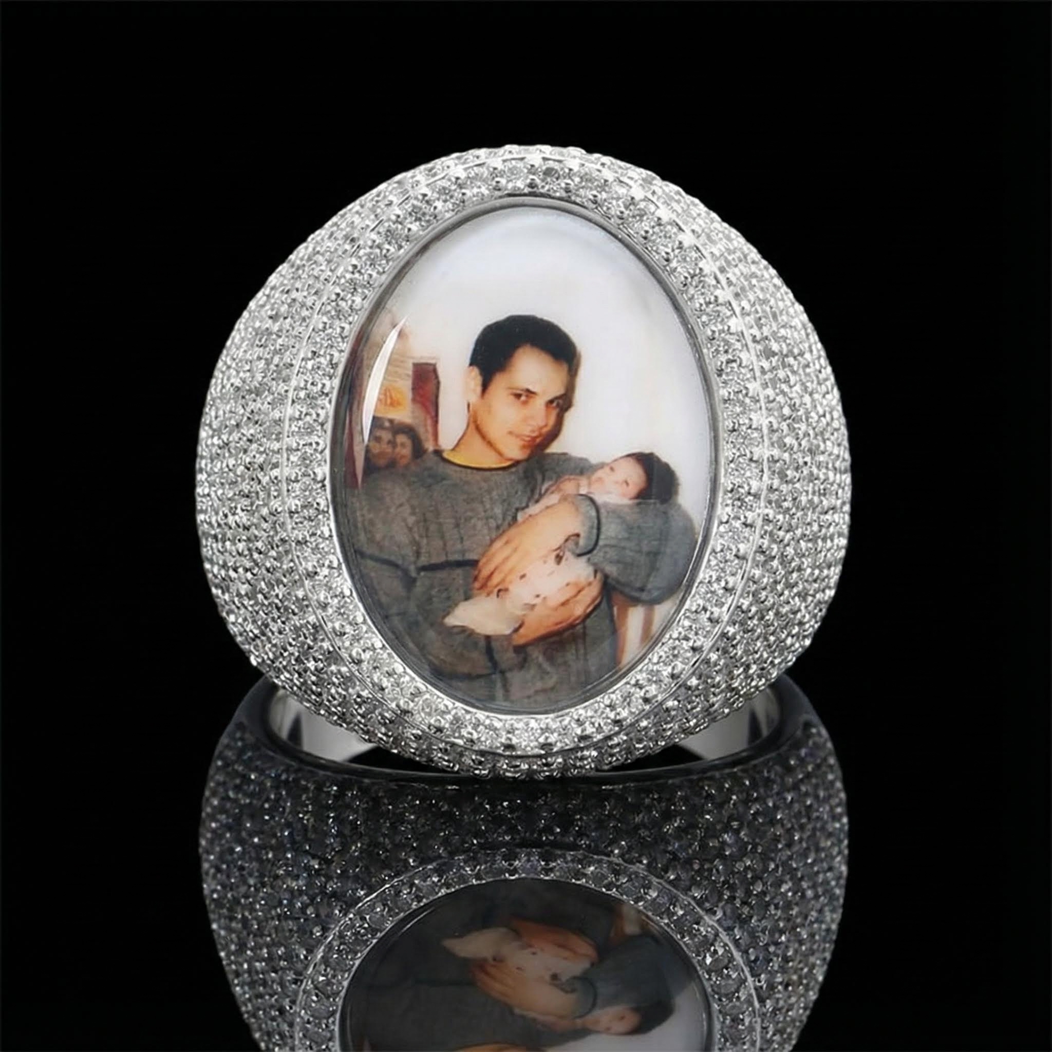 Oval Custom Photo Ring In White Gold Made For Street Luxury Energy