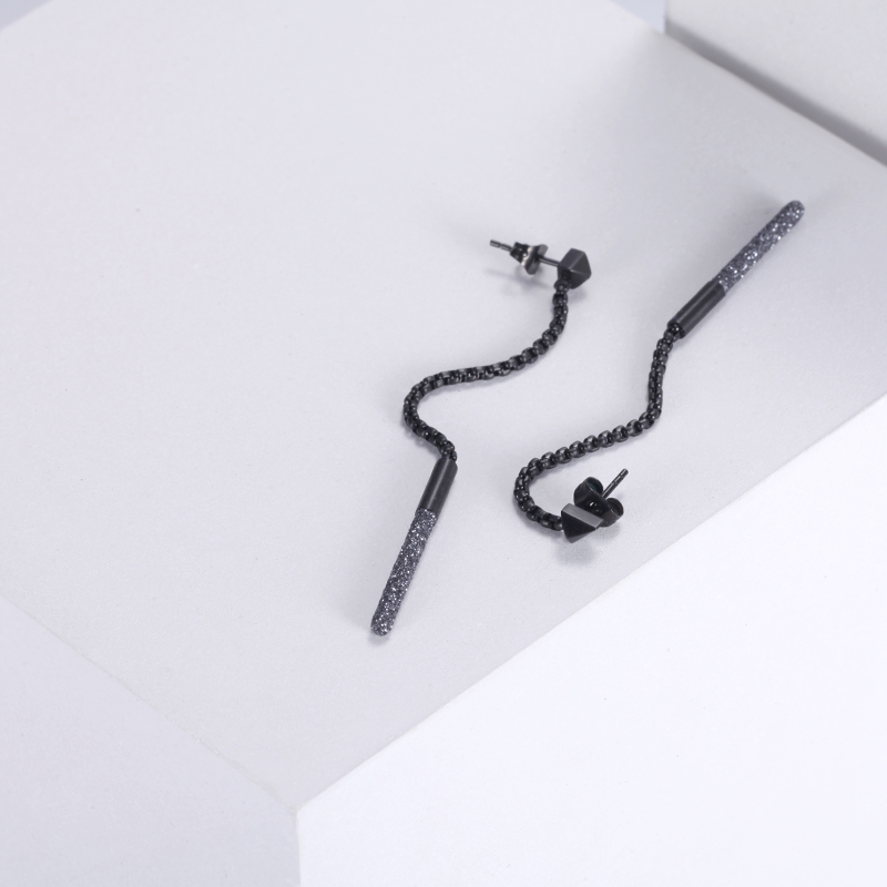Black And Grey Stardust Chain Drop Earrings Silver With Street Luxury Shine