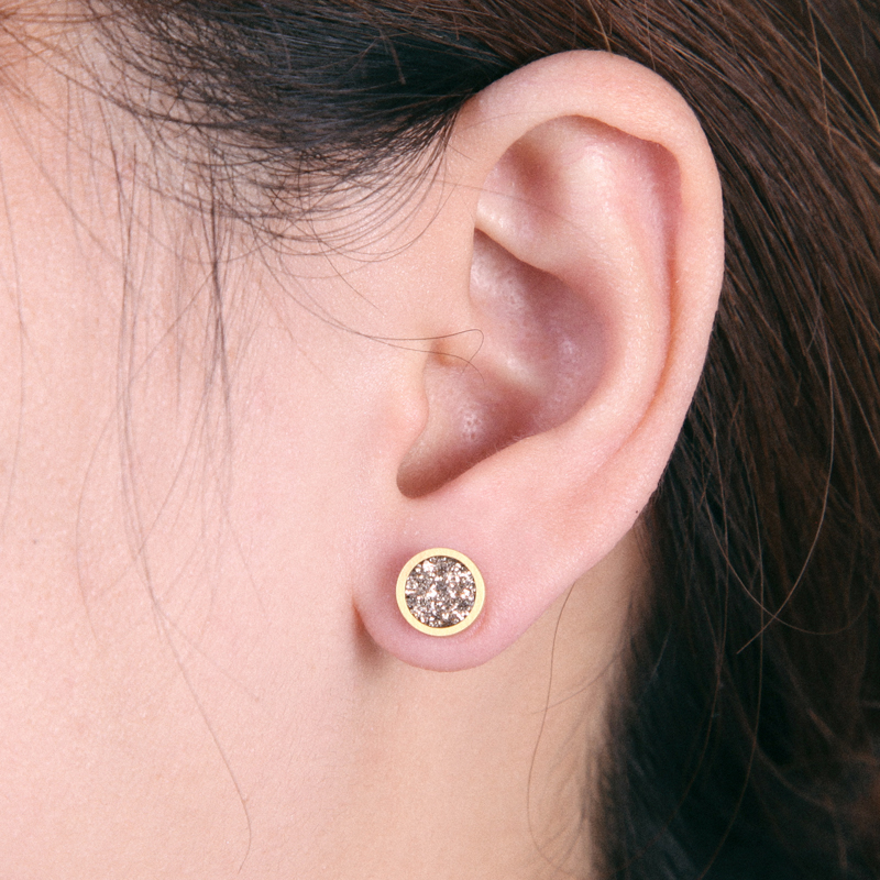 Round Bling Golden Stardust Stud Earrings In 18k Gold With Gold Shine - Image 4