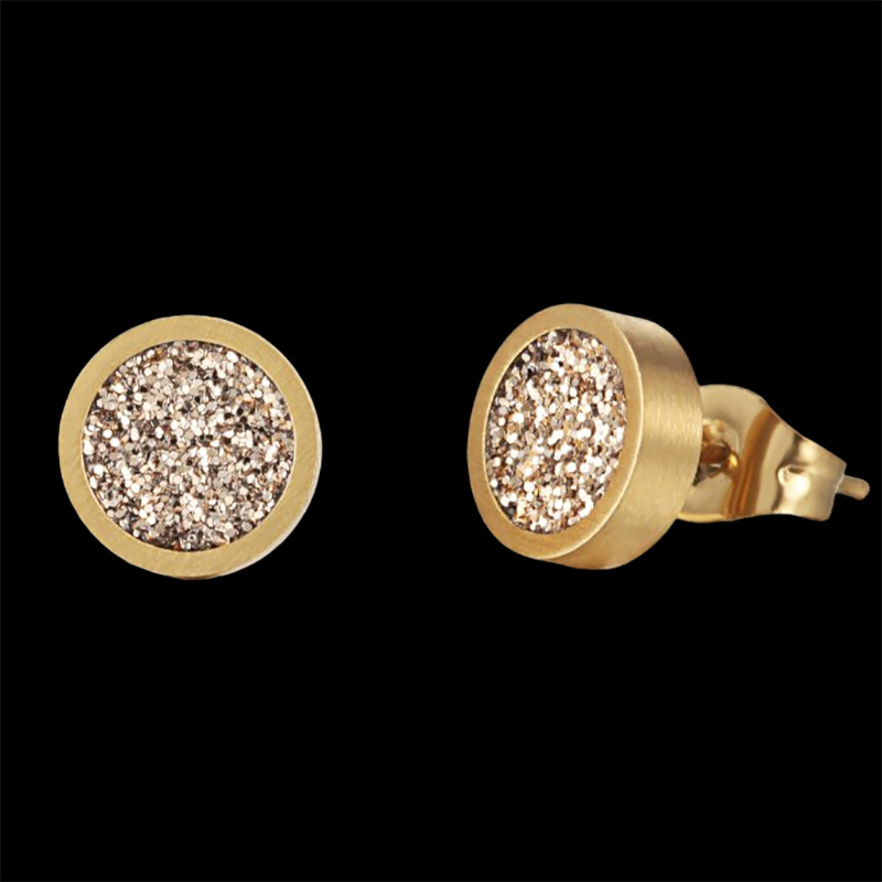 Round Bling Golden Stardust Stud Earrings In 18k Gold With Gold Shine