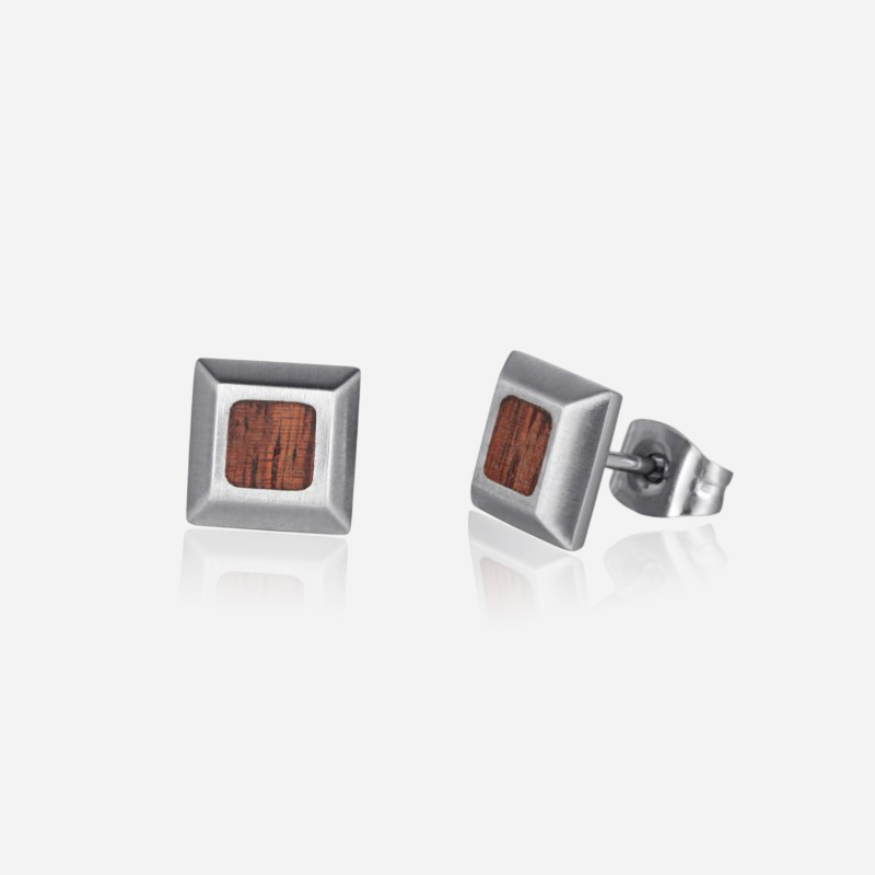 Wood Inlay Stud Earrings Bold Statement Style With Street Luxury