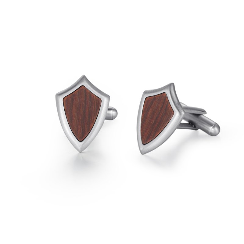 Wood Inlay Shield Cufflinks Bold Statement Style With Street Luxury