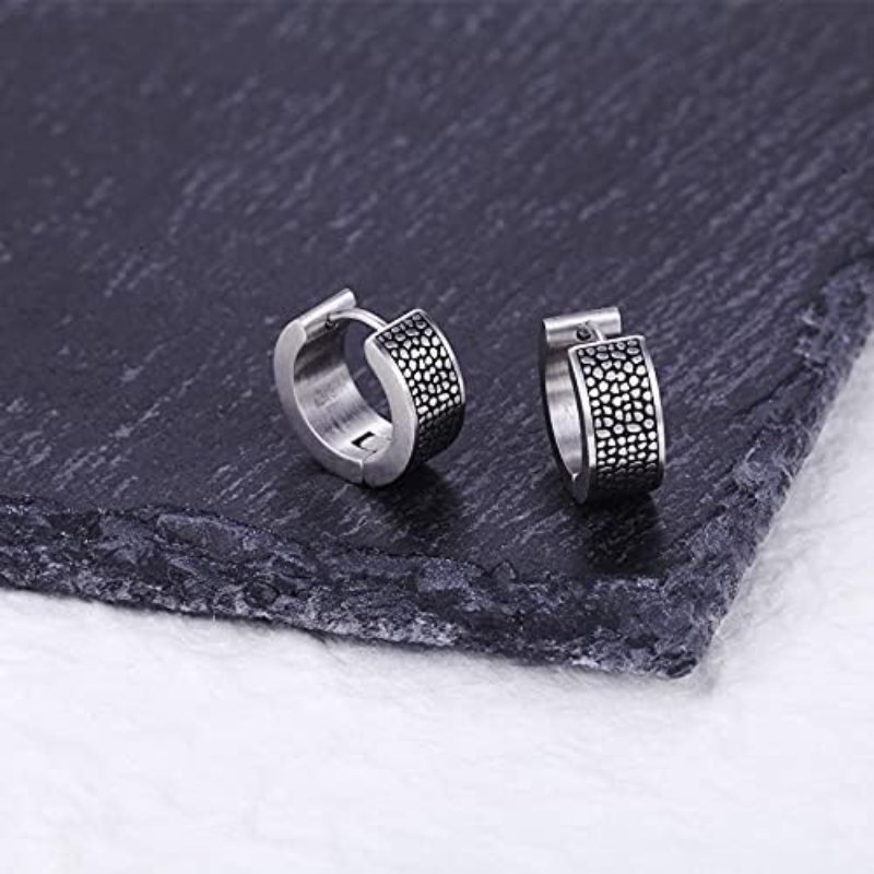 Stainless Steel Reptile Pattern Huggie Earrings With Street Luxury Shine - Image 4