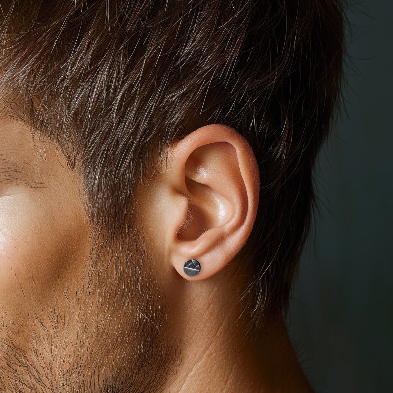 Stainless Steel 3 Different Single Stud Earrings Set Silver - Image 4