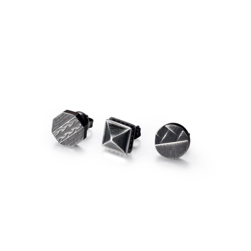 Stainless Steel 3 Different Single Stud Earrings Set Silver - Image 6