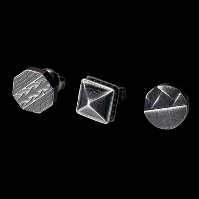 Stainless Steel 3 Different Single Stud Earrings Set Silver