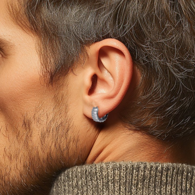 Stainless Steel Ripple Huggie Earring Silver With Street Luxury Shine - Image 3