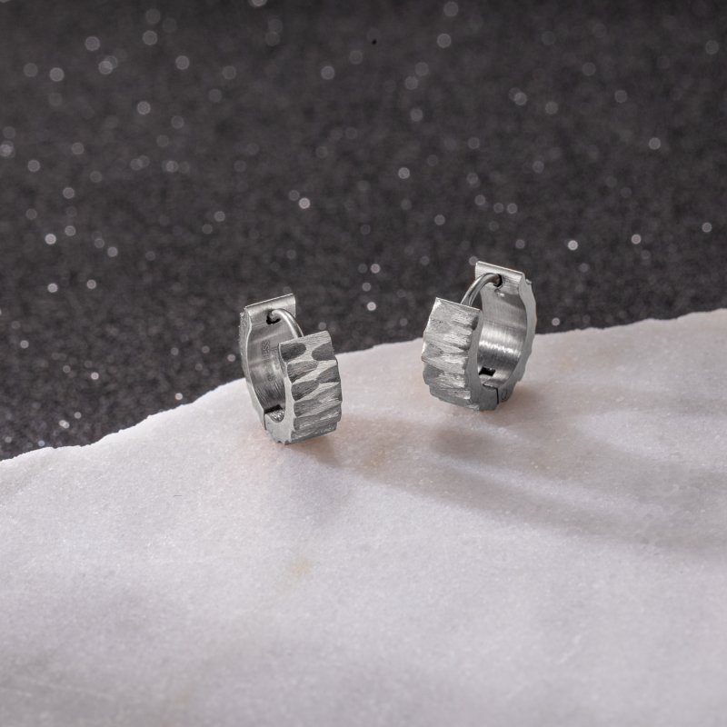 Stainless Steel Ripple Huggie Earring Silver With Street Luxury Shine - Image 5