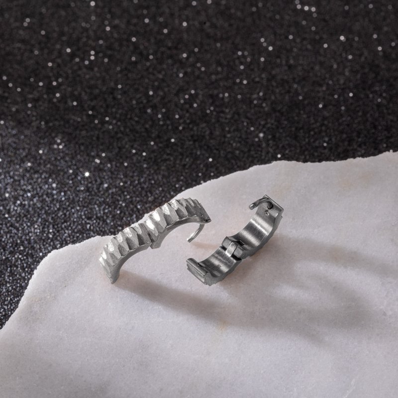 Stainless Steel Ripple Huggie Earring Silver With Street Luxury Shine - Image 6