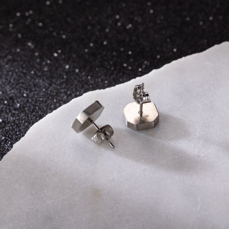 Stainless Steel Octagon Stud Earring Silver With Street Luxury Shine - Image 3