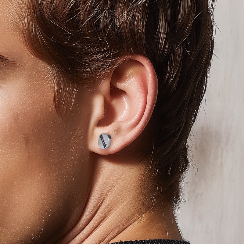 Stainless Steel Octagon Stud Earring Silver With Street Luxury Shine - Image 4